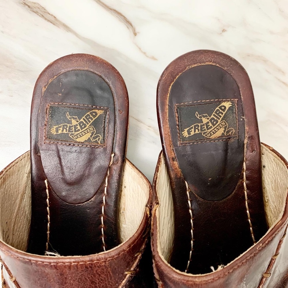 Freebird By Steven Distressed Nola Brown Leather Mules - Picture 2 of 5